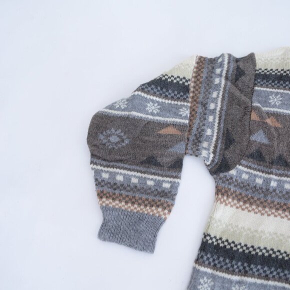 VTG Marks & Spencer By St Michael Blue Taupe Geometric Shape Crewneck Sweater M - Picture 7 of 10